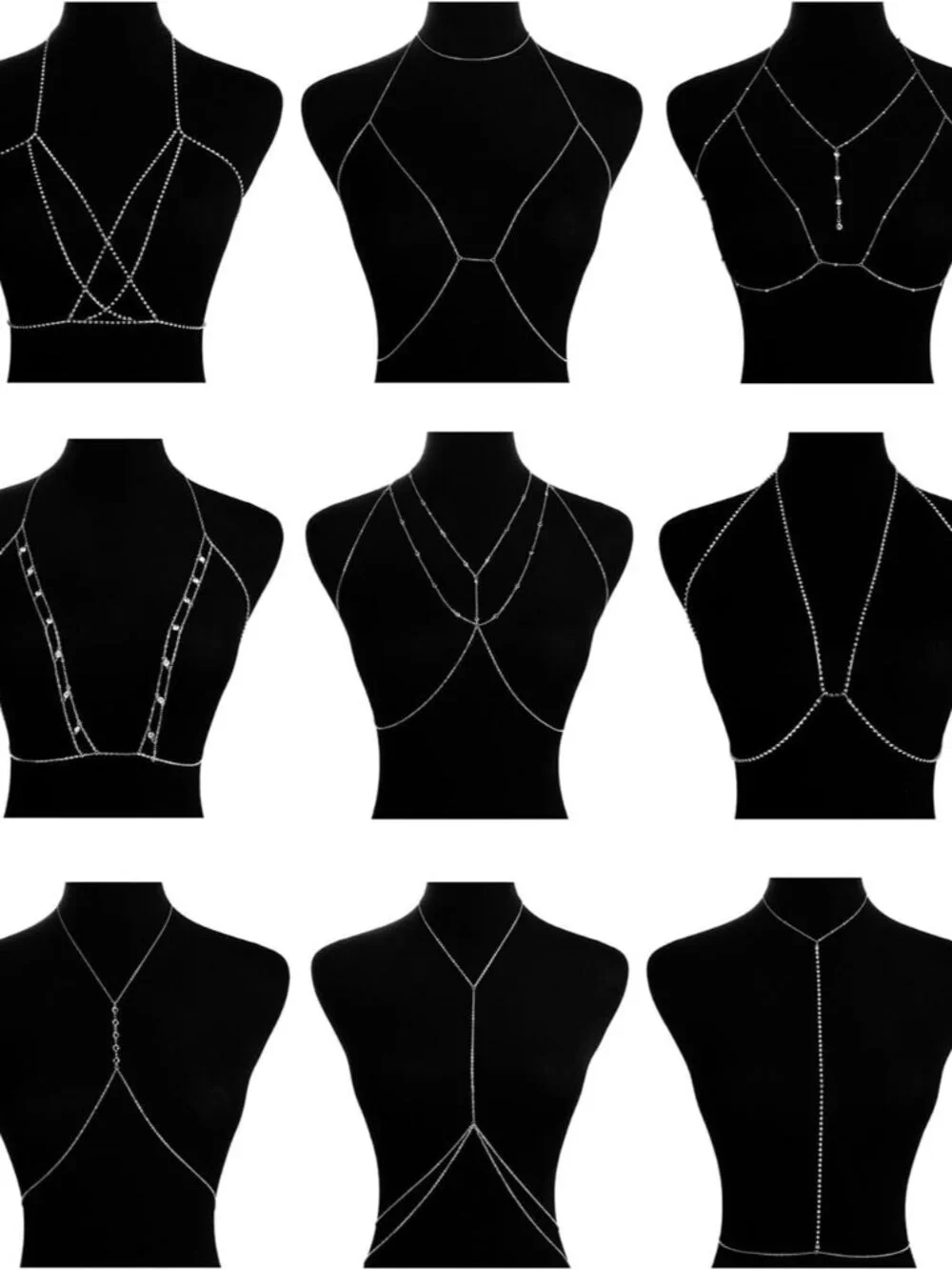 9PCS Body Chain for Women Sexy Bikini Bra Chain Necklace Belly Waist Chain for S